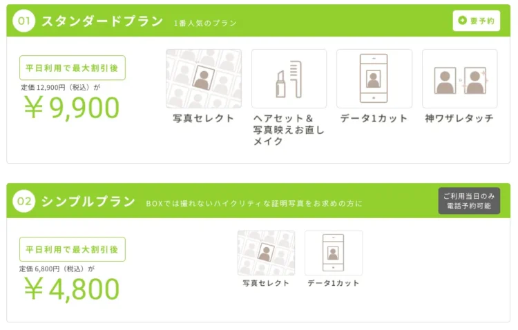 スタジオセルフィット就活プランの料金表