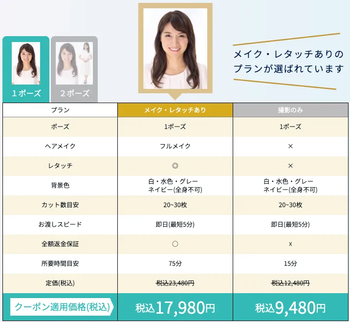 婚活お見合い写真におすすめのスタジオインディの料金表_1P